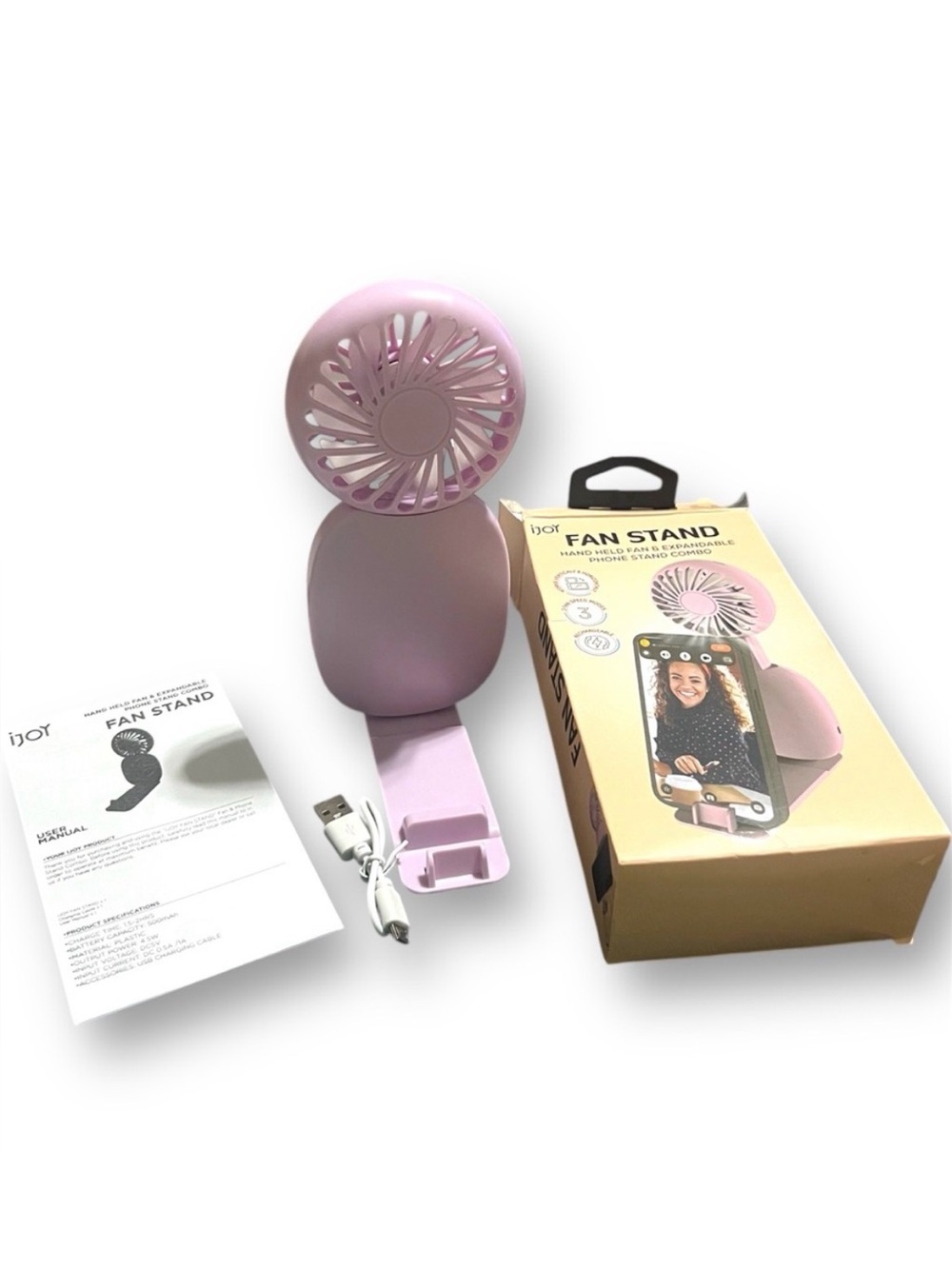 Fan Phone Stand Rechargeable Battery Charger Cord Detachable Stand Portable Fan